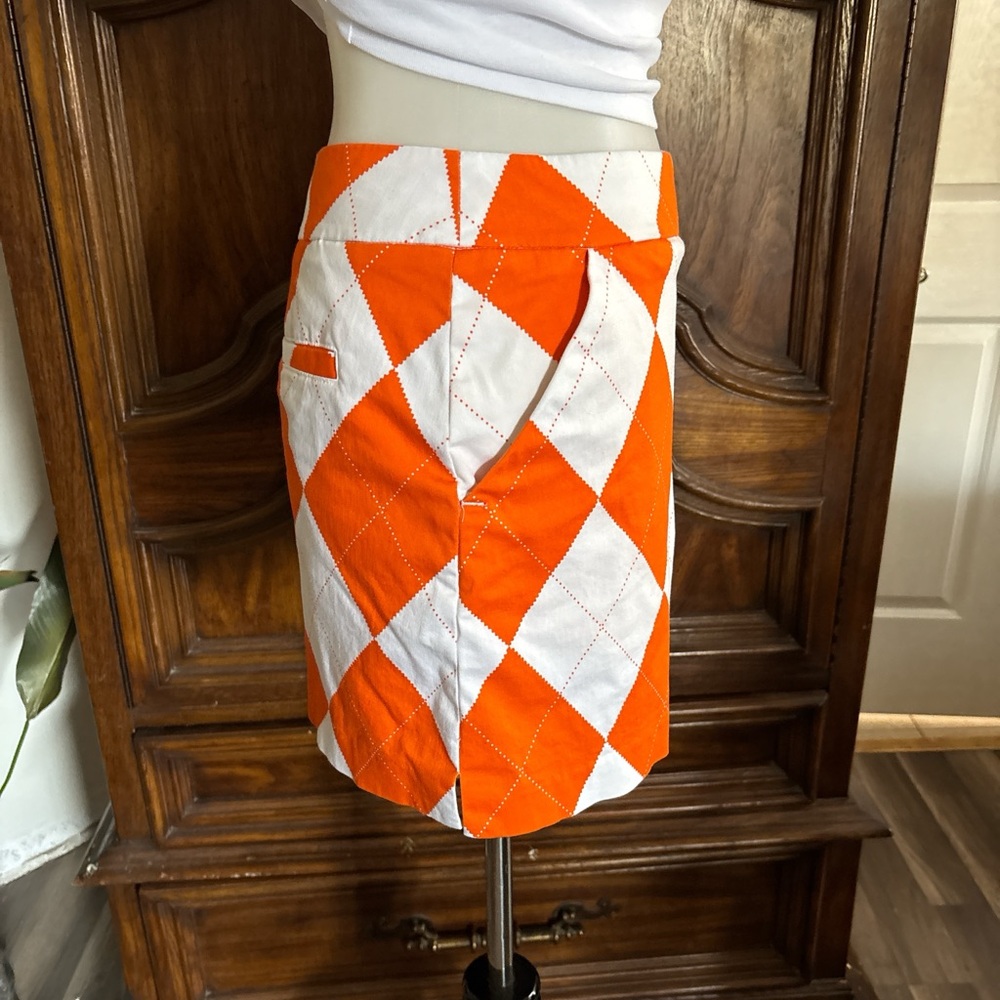 LoudMouth Ladies Orange and white argyle mini skirt with build in shorts - Picture 7 of 9